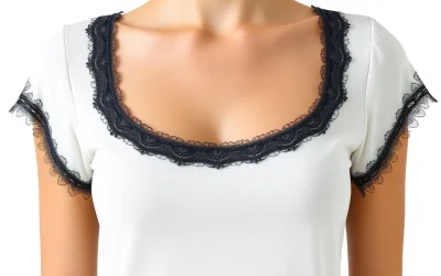 Women Lace-Trim Yoke Round-Neck Top